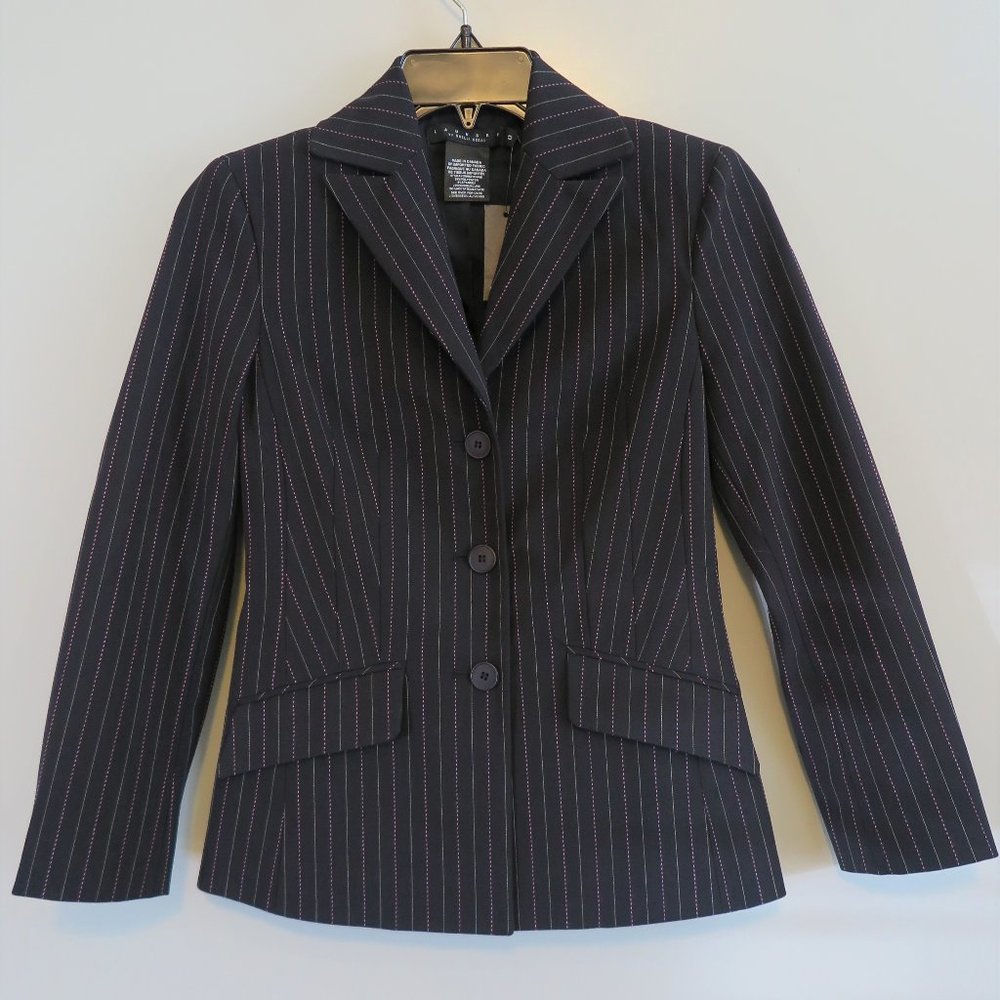 NWT Laundry by Shelli Segal Onyx Pinstripe Rayon Blend Blazer Size 0 MSRP $295